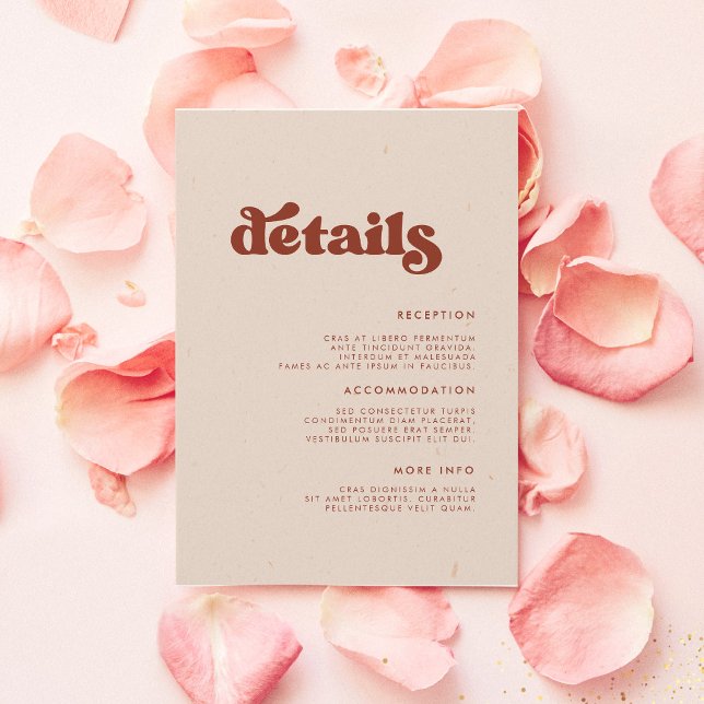 Stylish retro peach pink wedding details enclosure card (Creator Uploaded)