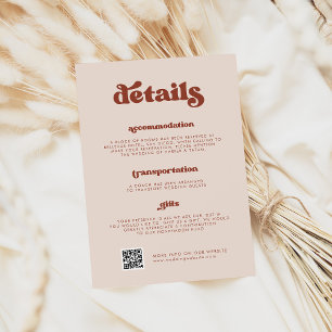Stylish retro Peach Pink Wedding Details QR code Enclosure Card