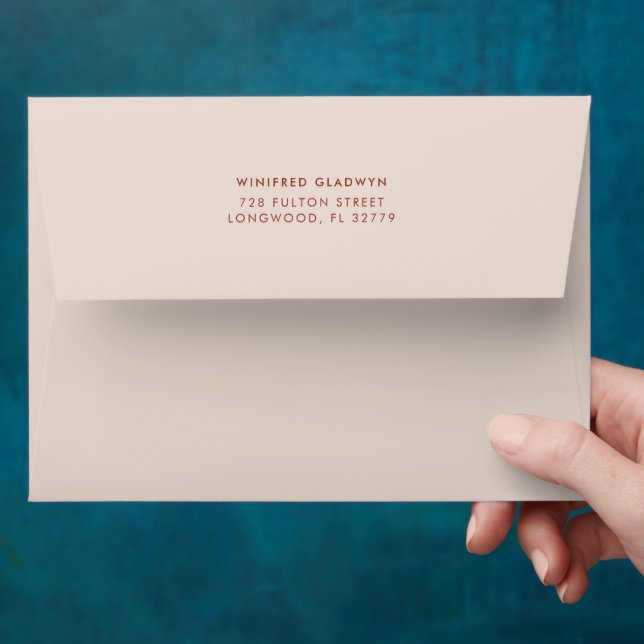 Stylish retro peach pink wedding invitation envelope (Hand)