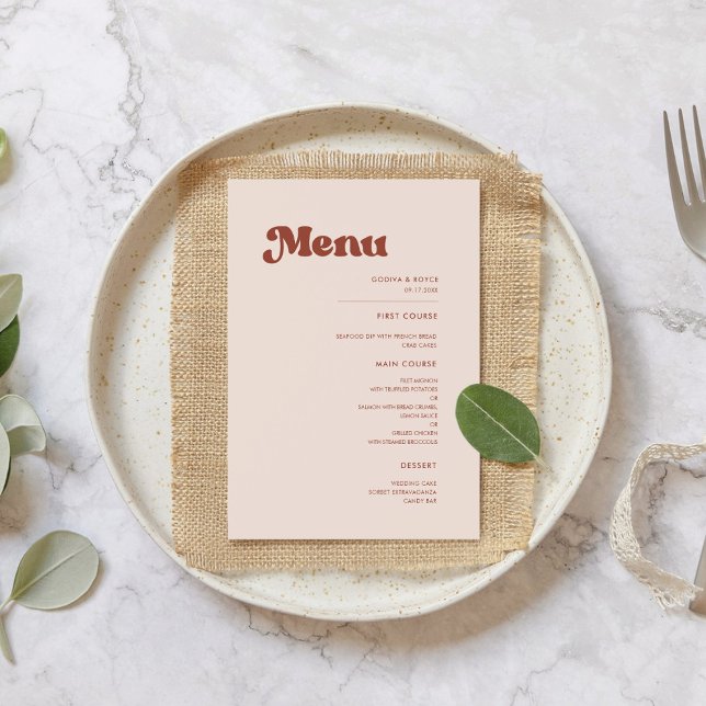 Stylish retro peach pink wedding menu (Creator Uploaded)