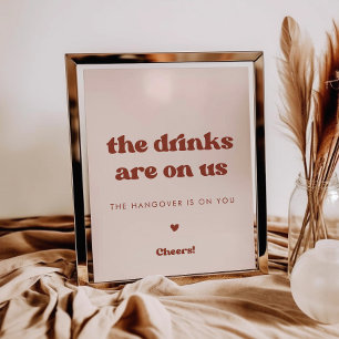 Stylish retro Peach Pink Wedding Open bar sign