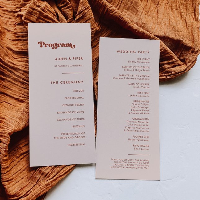 Stylish retro peach pink wedding program programme (Creator Uploaded)