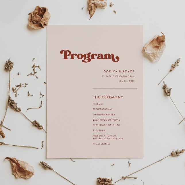 Stylish retro peach pink wedding programme (Creator Uploaded)