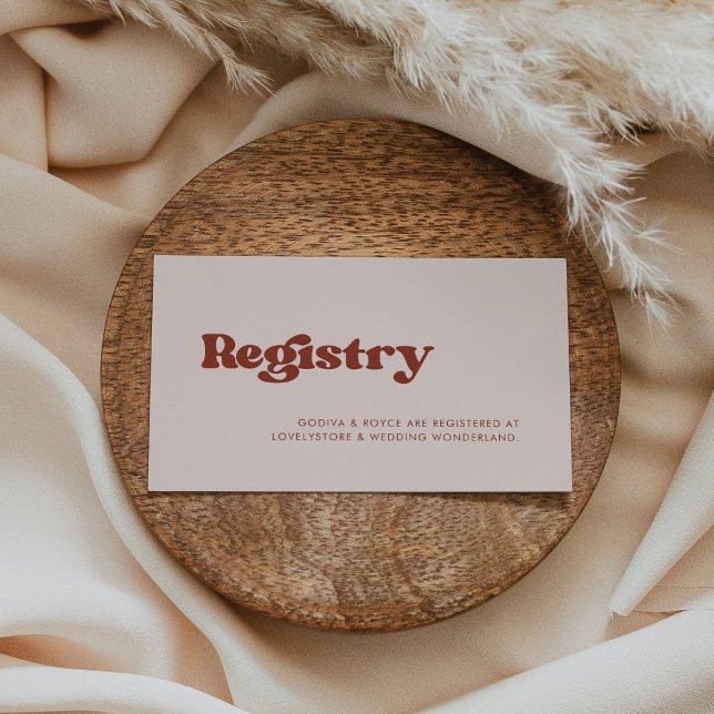 Stylish retro peach pink wedding registry card (Creator Uploaded)