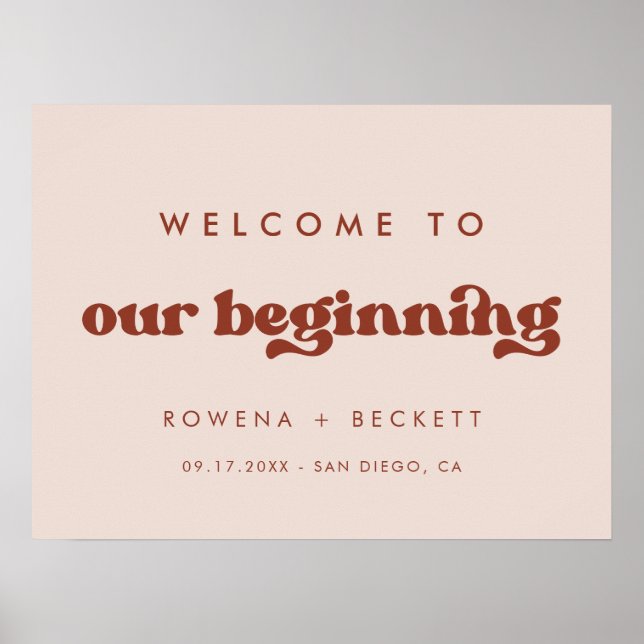 Stylish retro peach pink Welcome to our Beginning Poster (Front)