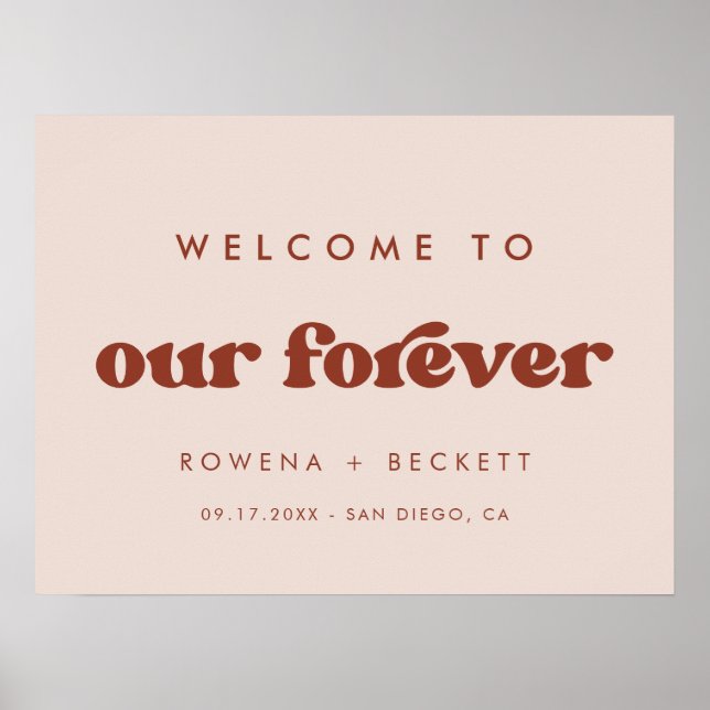 Stylish retro peach pink Welcome to our Forever Poster (Front)