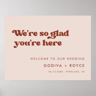 Stylish retro Peach Pink We're So glad you're here Poster
