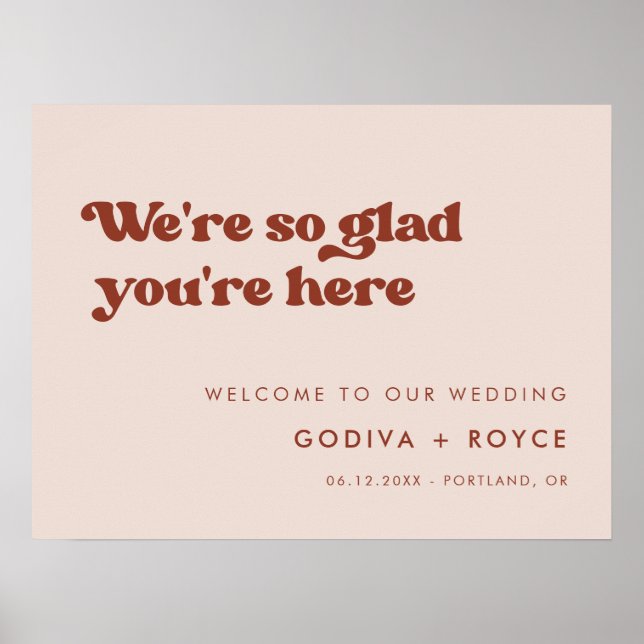 Stylish retro Peach Pink We're So glad you're here Poster (Front)