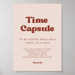Stylish retro Pink Time capsule 1st Birthday sign