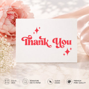 Stylish Retro Red & White Groovy Script Wedding Thank You Card