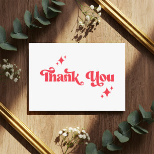 Stylish Retro Red & White Groovy Script Wedding Thank You Card