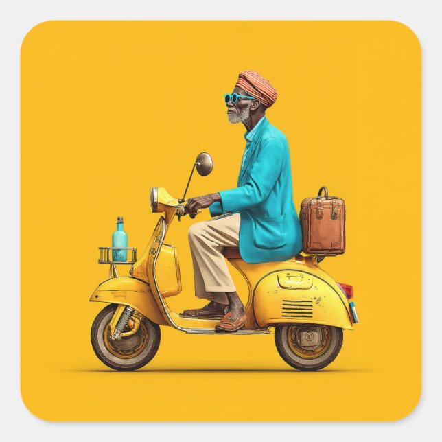 Stylish Retro Scooter Ride Square Sticker (Front)