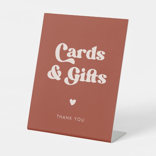 Stylish retro Terracotta Cards & Gifts wedding Pedestal Sign (Front)