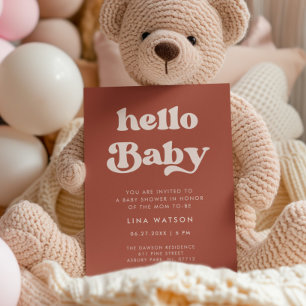 Stylish retro Terracotta Hello Baby Invitation