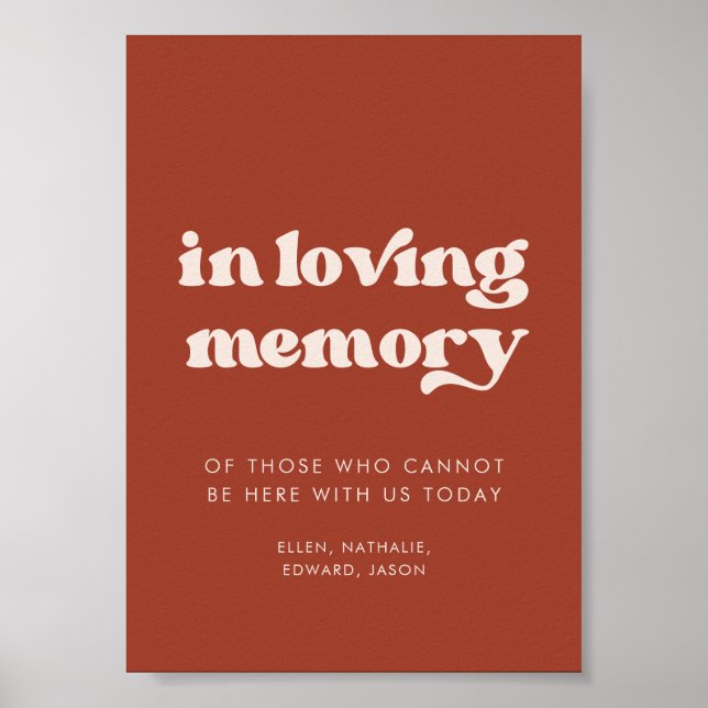 Stylish retro Terracotta In loving memory sign (Front)