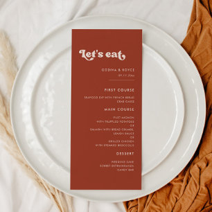 Stylish retro terracotta Let's eat wedding Menu