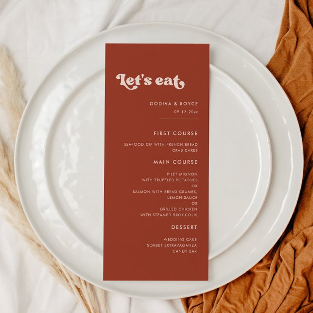 Stylish retro terracotta Let's eat wedding Menu (Creator Uploaded)
