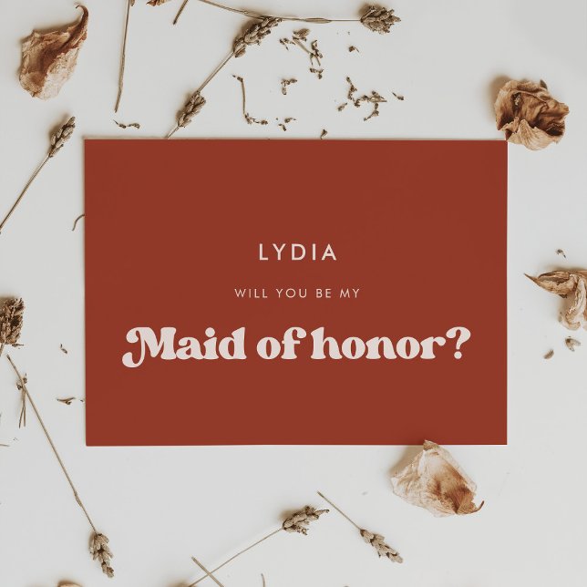 Stylish retro terracotta Maid of honour card (Creator Uploaded)