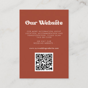 Stylish retro Terracotta QR code wedding website Enclosure Card