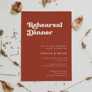 Stylish retro terracotta Rehearsal dinner Invitation