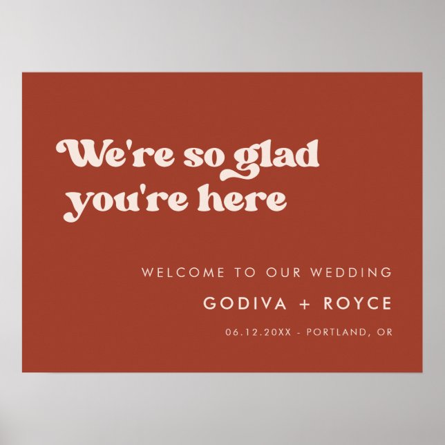 Stylish retro Terracotta So glad you're here Poster (Front)