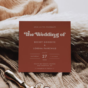 Stylish retro Terracotta Square wedding Invitation