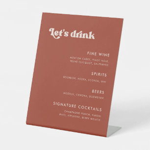 Stylish retro Terracotta Wedding Bar menu Pedestal Sign