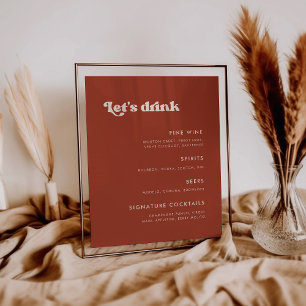 Stylish retro Terracotta Wedding Bar menu Poster