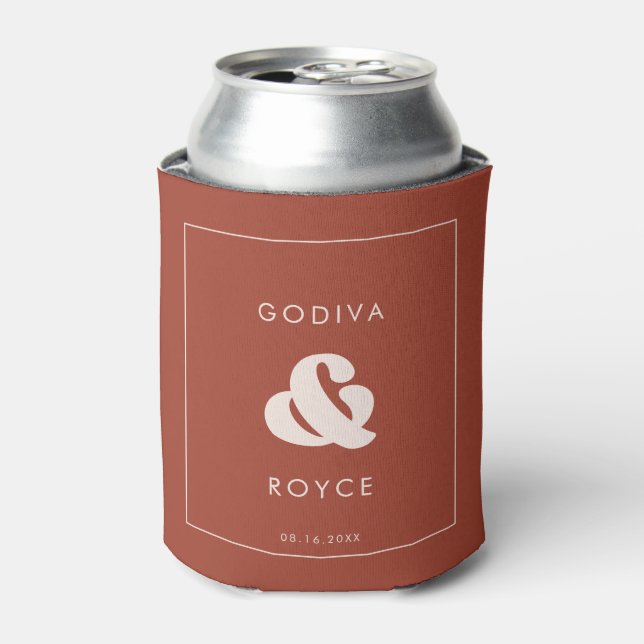 Stylish retro Terracotta Wedding Can Cooler (Can Front)