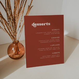 Stylish retro Terracotta Wedding Dessert Bar Pedestal Sign