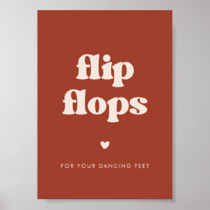 Stylish retro Terracotta Wedding Flip Flops sign
