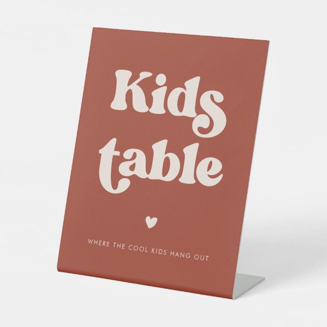 Stylish retro Terracotta Wedding Kids table Pedestal Sign (Front)