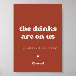 Stylish retro Terracotta Wedding Open bar sign