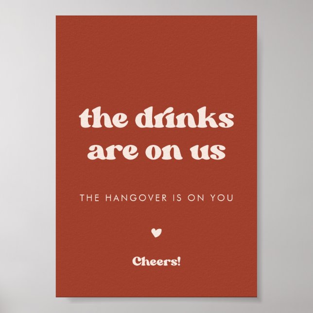 Stylish retro Terracotta Wedding Open bar sign (Front)