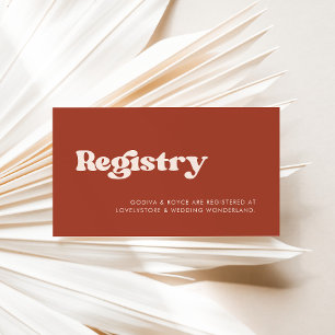 Stylish retro terracotta wedding registry card