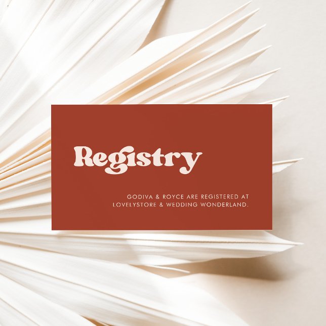 Stylish retro terracotta wedding registry card (Creator Uploaded)