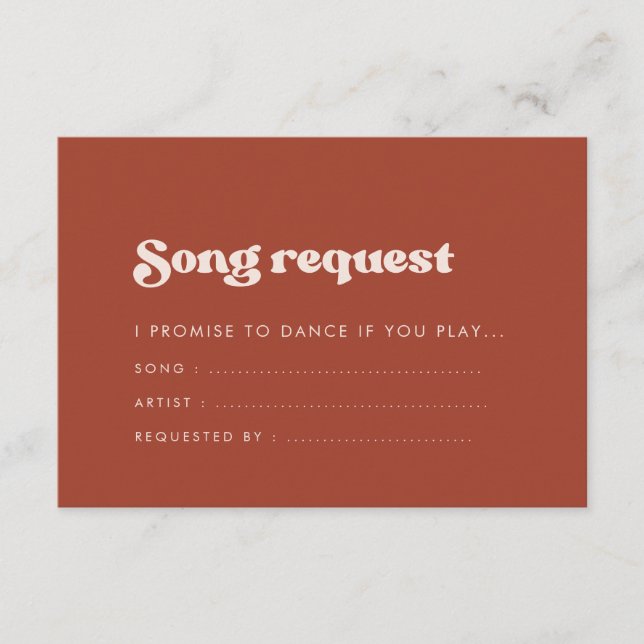 Stylish retro terracotta wedding Song request Enclosure Card (Front)