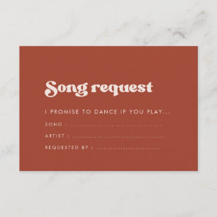 Stylish retro terracotta wedding Song request Enclosure Card