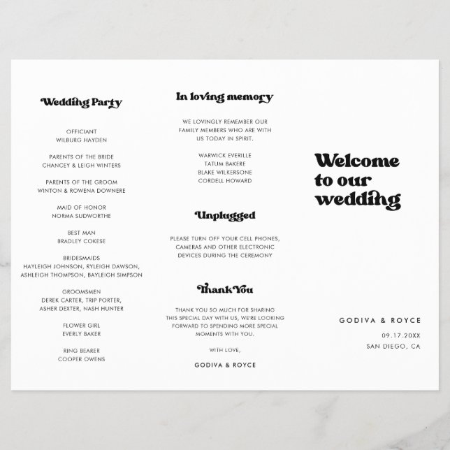 Stylish retro Trifold Wedding Program Flyer (Back)