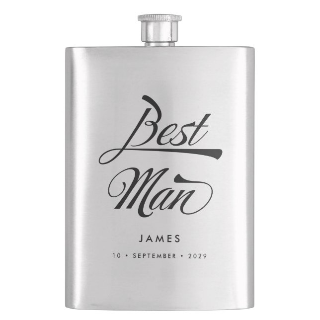 Stylish Retro Typography Best Man Groomsmen Hip Flask (Front)