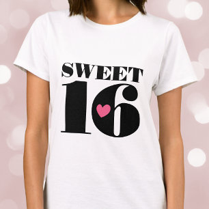 Stylish Retro Typography Sweet Sixteen Black Pink T-Shirt