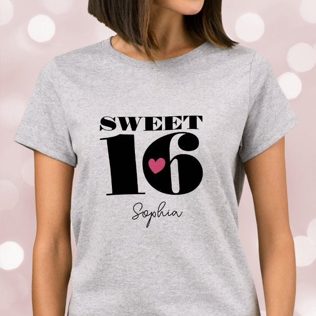 Stylish Retro Typography Sweet Sixteen Black Pink T-Shirt (Creator Uploaded)