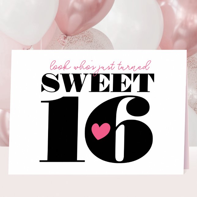 Stylish Retro Typography Sweet Sixteen White Pink Card (Creator Uploaded)