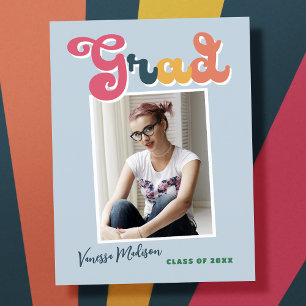 Stylish Retro Vintage 1 Photo Grad Announcement Postcard