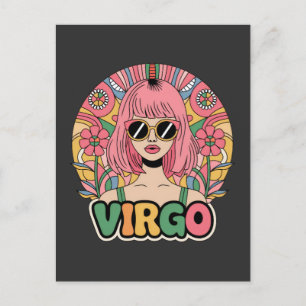 Stylish Retro Virgo Woman Zodiac Sign Colourful Postcard