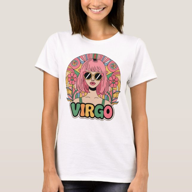 Stylish Retro Virgo Woman Zodiac Sign Colourful T-Shirt (Front)