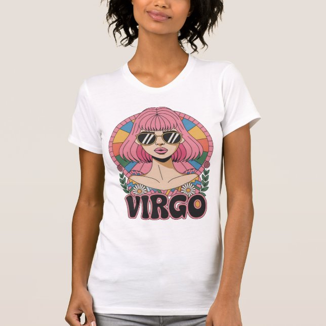 Stylish Retro Virgo Woman Zodiac Sign Colourful T-Shirt (Front)