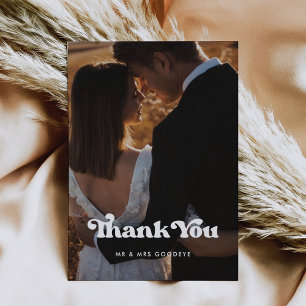 Stylish retro Wedding thank you photo card