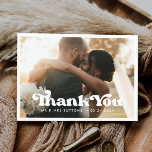 Stylish retro wedding Thank you photo Postcard