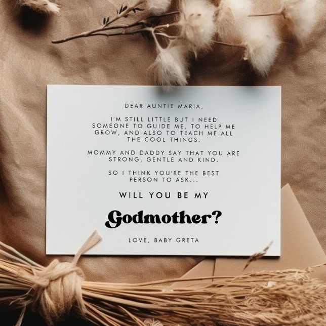 Stylish retro Will you be my Godmother card (Creator Uploaded)